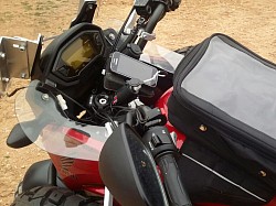 Home made windscreen and phone mount, tank bag and usb/ cigarette lighter charger.