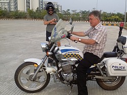 checking out the police bike